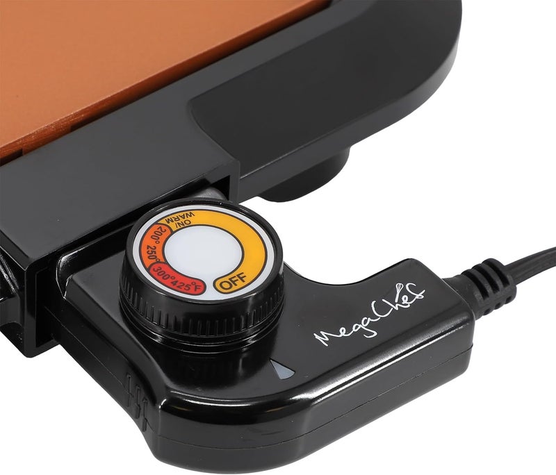Mega chef Electric Grill with Copper Non-Stick Coating, Adjustable Temperature Control & Drip Tray, Versatile Small Kitchen Appliance (10.63 Inch Grill) - Image 3